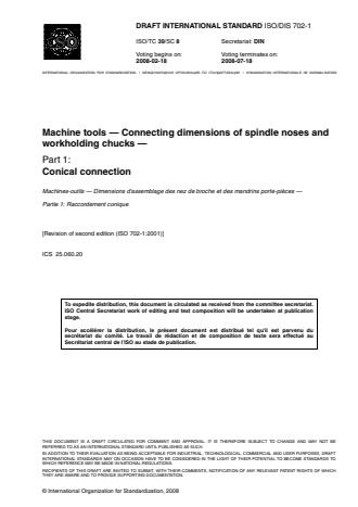 ISO 702-1:2009 - Machine tools -- Connecting dimensions of spindle noses and work holding chucks