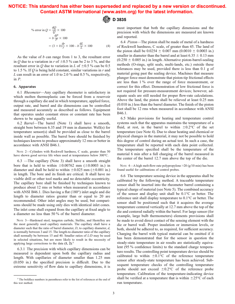 ASTM D3835-96 - Standard Test Method for Determination of Properties of Polymeric Materials by Means of a Capillary Rheometer