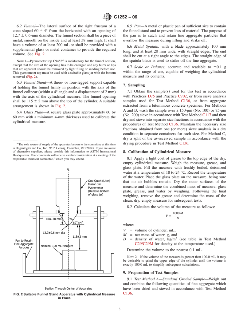 ASTM C1252-06 - Standard Test Methods for Uncompacted Void Content of Fine Aggregate (as Influenced by Particle Shape, Surface Texture, and Grading) (Withdrawn 2015)