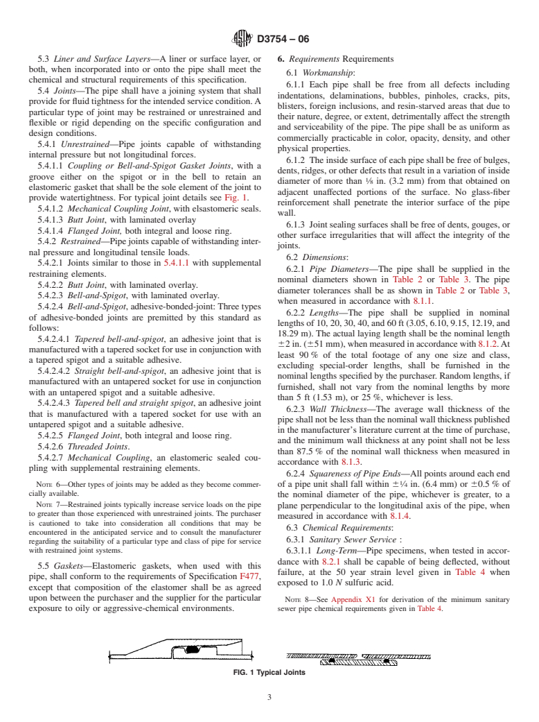 ASTM D3754-06 - Standard Specification for "Fiberglass" (Glass-Fiber-Reinforced Thermosetting-Resin) Sewer and Industrial Pressure Pipe