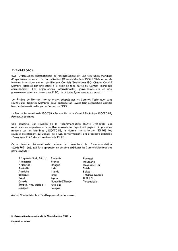 ISO 769:1972 ISO 769:1972 - Panneaux de fibres -- Panneaux durs et mi-durs -- Détermination de l'absorption d'eau et du gonflement en épaisseur apres immersion dans l'eau - Page 2 preview