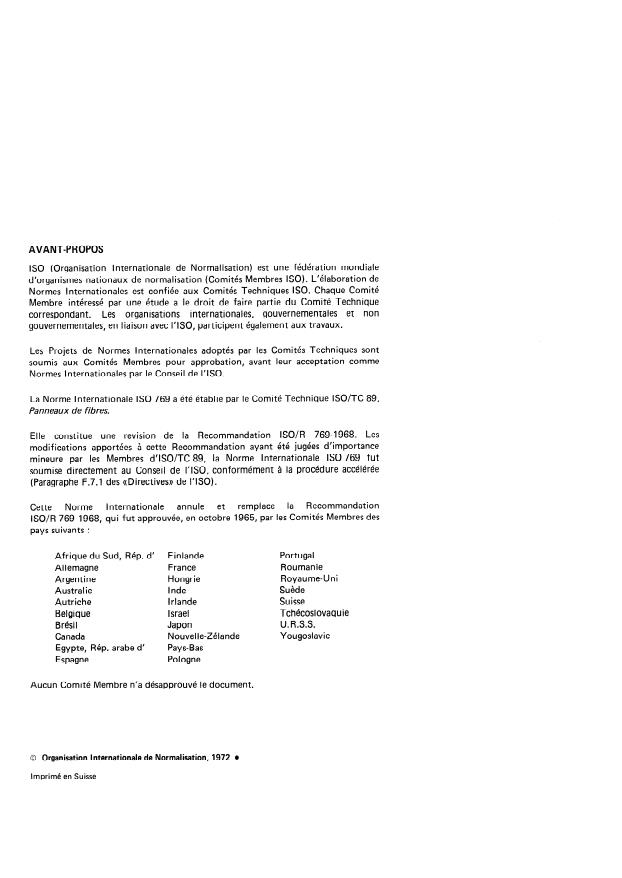 ISO 769:1972 ISO 769:1972 - Panneaux de fibres -- Panneaux durs et mi-durs -- Détermination de l'absorption d'eau et du gonflement en épaisseur apres immersion dans l'eau - Page 2 preview