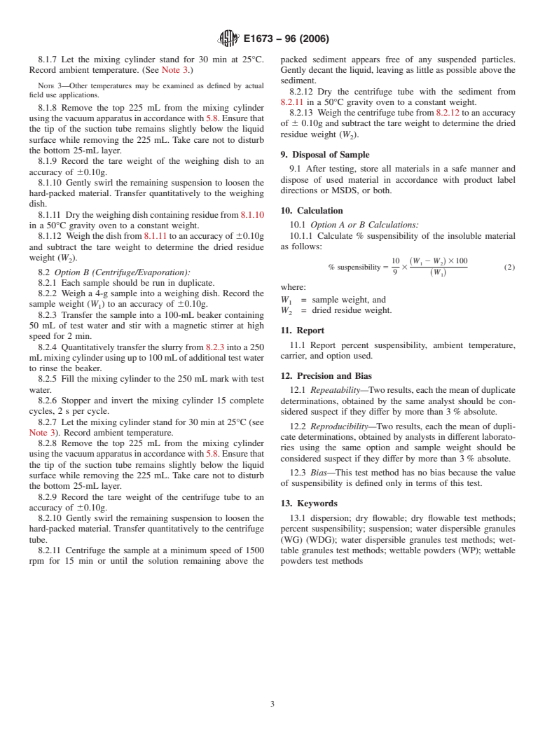 ASTM E1673-96(2006) - Standard Test Method for Percent Suspensibility