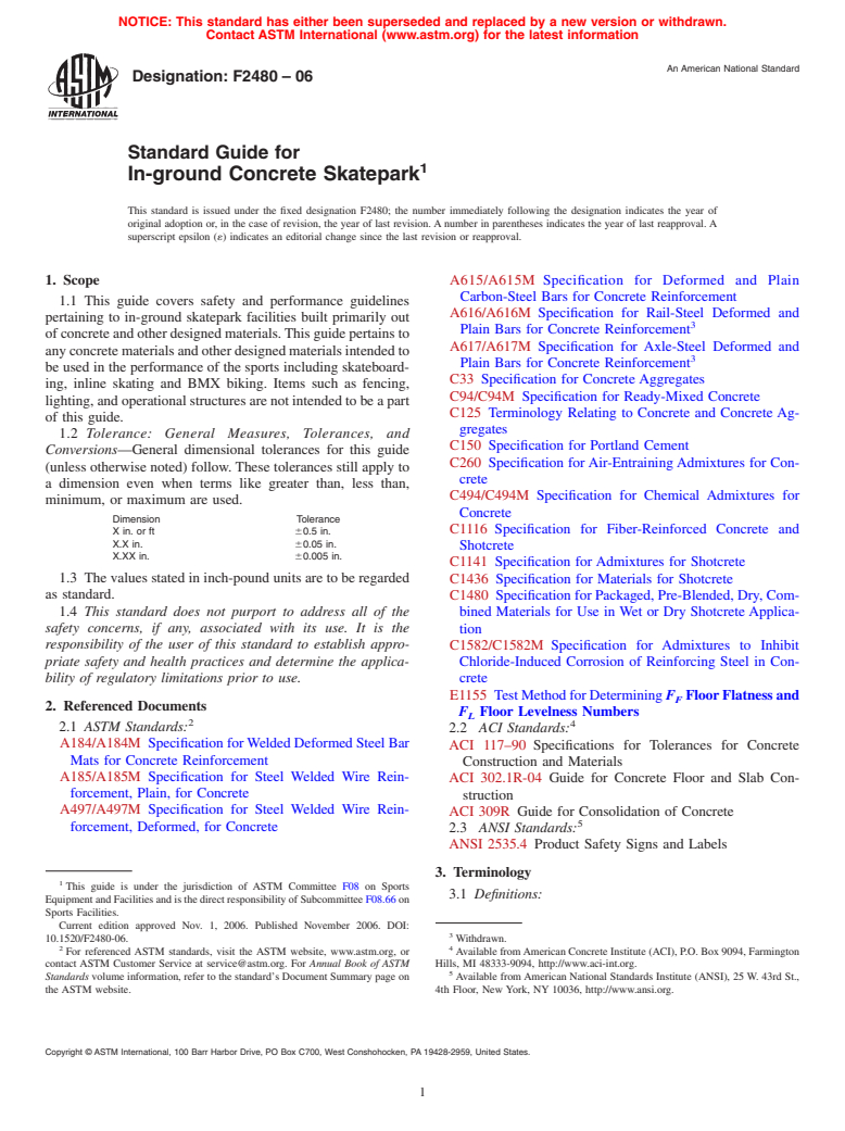 ASTM F2480-06 - Standard Guide for In-ground Concrete Skatepark