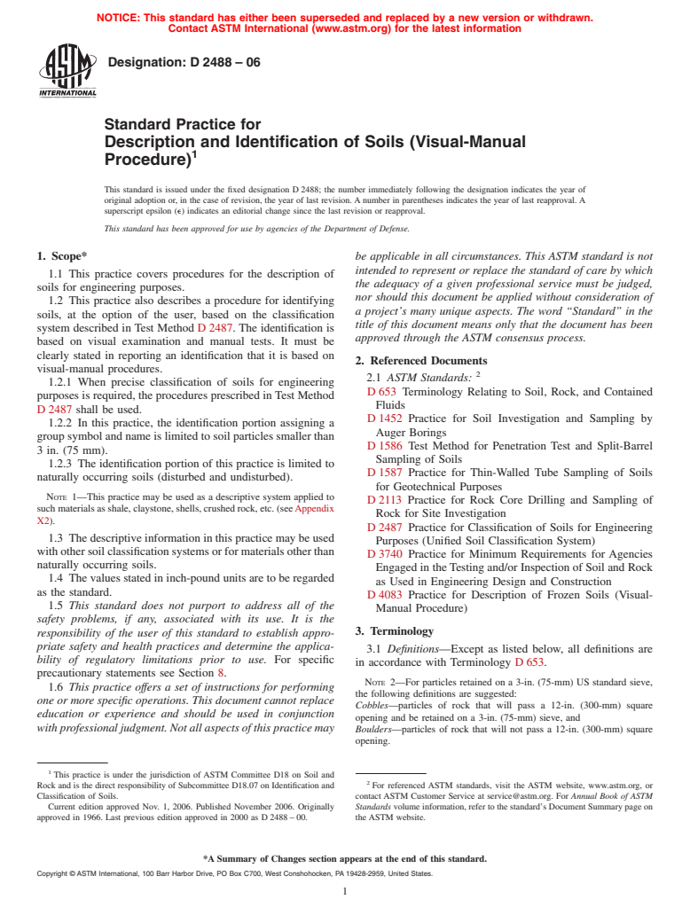 ASTM D2488-06 - Standard Practice for Description and Identification of Soils (Visual-Manual Procedure)