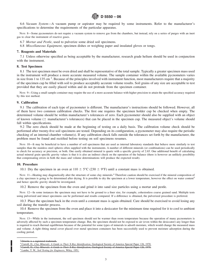 REDLINE ASTM D5550-06 - Standard Test Method for Specific Gravity of Soil Solids by Gas Pycnometer