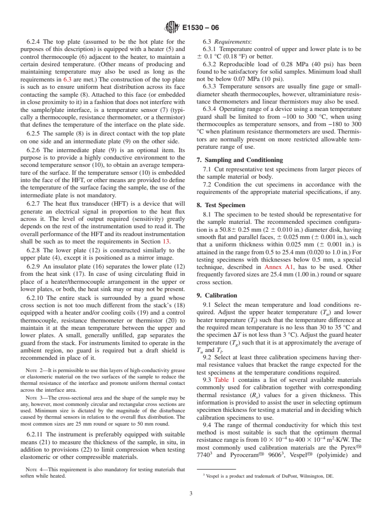 ASTM E1530-06 - Standard Test Method for Evaluating the Resistance to Thermal Transmission of Materials by the Guarded Heat Flow Meter Technique