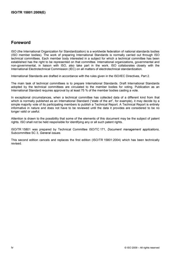 ISO/TR 15801:2009 ISO/TR 15801:2009 - Document management -- Information stored electronically -- Recommendations for trustworthiness and reliability - Page 4 preview