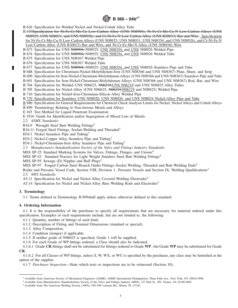 REDLINE ASTM B366-04be1 - Standard Specification for Factory-Made Wrought Nickel and Nickel Alloy Fittings