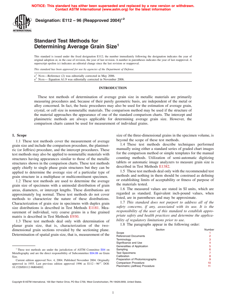 ASTM E112-96(2004)e2 - Standard Test Methods for Determining Average Grain Size