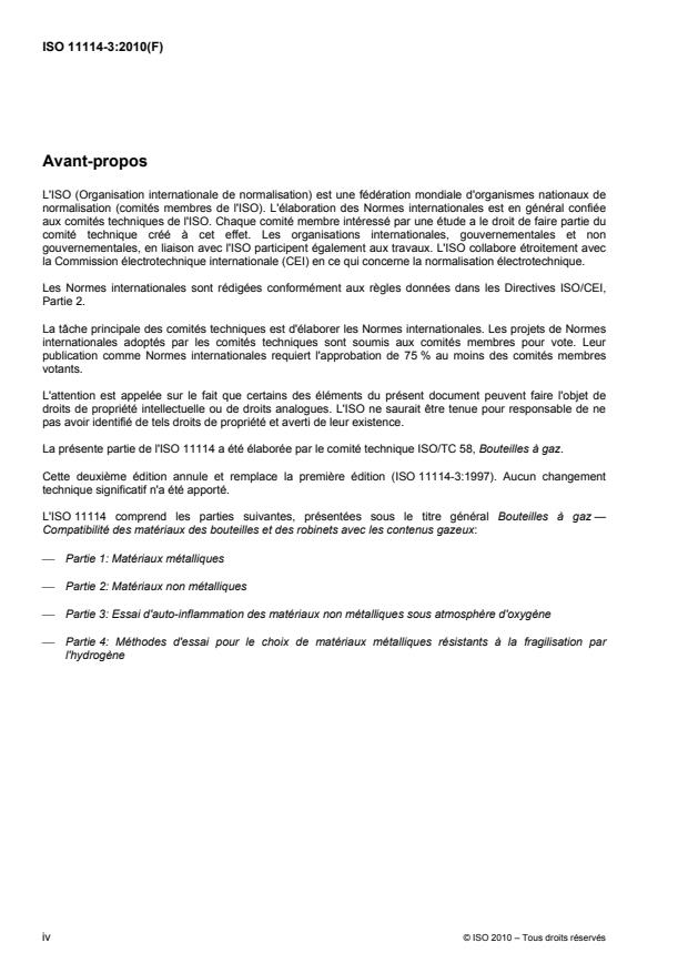 ISO 11114-3:2010 ISO 11114-3:2010 - Bouteilles a gaz -- Compatibilité des matériaux de bouteilles et de robinets avec les contenus gazeux - Page 4 preview