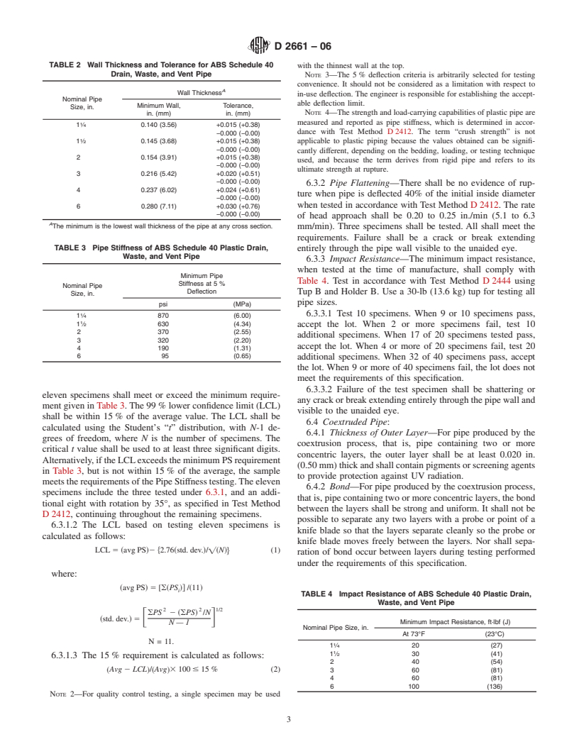 ASTM D2661-06 - Standard Specification for Acrylonitrile-Butadiene-Styrene (ABS) Schedule 40 Plastic Drain, Waste, and Vent Pipe and Fittings