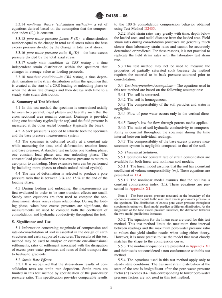 ASTM D4186-06 - Standard Test Method for One-Dimensional Consolidation Properties of Saturated Cohesive Soils Using Controlled-Strain Loading