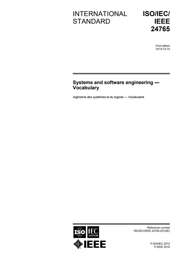 ISO/IEC/IEEE 24765:2010 - Systems and software engineering -- Vocabulary