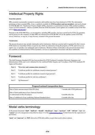 SIST EN 319 412-1 V1.4.1:2020 ETSI EN 319 412-1 V1.3.4 (2020-03) - Electronic Signatures and Infrastructures (ESI); Certificate Profiles; Part 1: Overview and common data structures - Page 4 preview