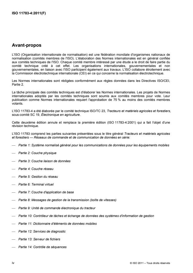 ISO 11783-4:2011 ISO 11783-4:2011 - Tracteurs et matériels agricoles et forestiers -- Réseaux de commande et de communication de données en série - Page 4 preview