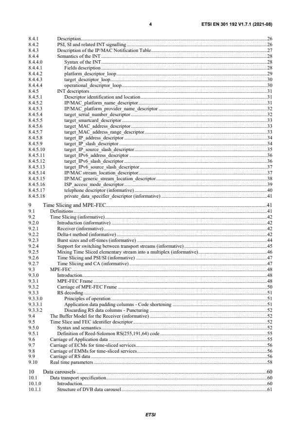 SIST EN 301 192 V1.7.1:2021 ETSI EN 301 192 V1.7.1 (2021-08) - Digital Video Broadcasting (DVB); DVB specification for data broadcasting - Page 4 preview