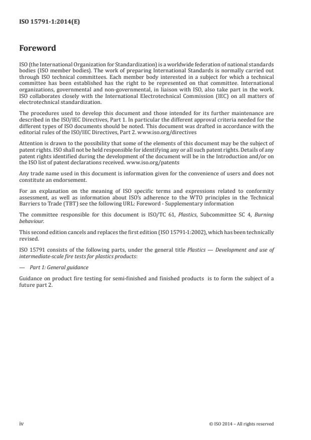 ISO 15791-1:2014 ISO 15791-1:2014 - Plastics -- Development and use of intermediate-scale fire tests for plastics products - Page 4 preview