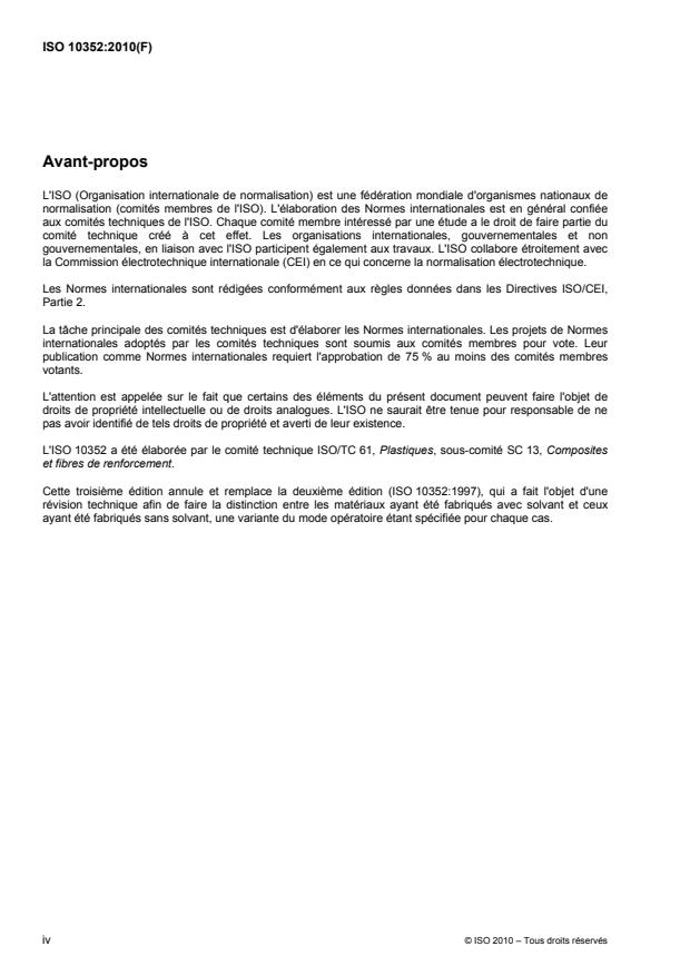 ISO 10352:2010 ISO 10352:2010 - Plastiques renforcés de fibres -- Mélanges a mouler et préimprégnés -- Détermination de la masse surfacique - Page 4 preview