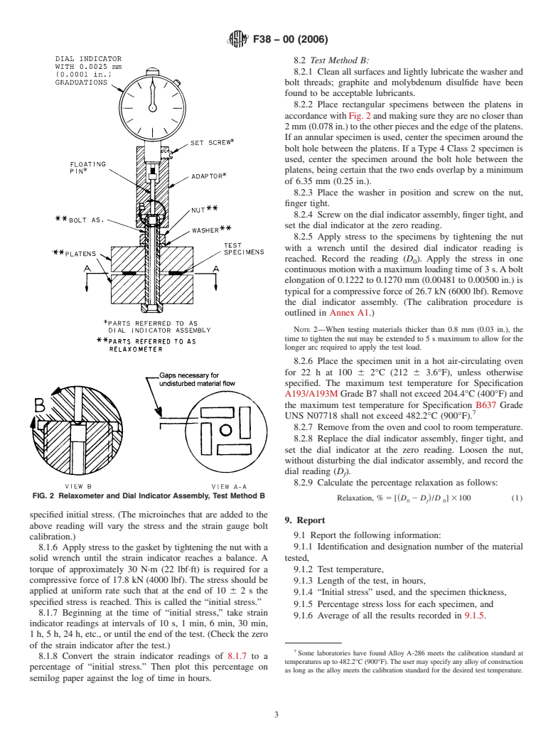 ASTM F38-00(2006) - Standard Test Methods for Creep Relaxation of a Gasket Material