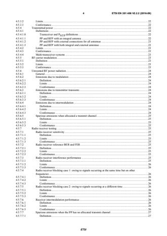 SIST EN 301 406 V2.2.2:2016 ETSI EN 301 406 V2.2.2 (2016-09) - Digital Enhanced Cordless Telecommunications (DECT); Harmonised Standard covering the essential requirements of article 3.2 of the Directive 2014/53/EU - Page 4 preview