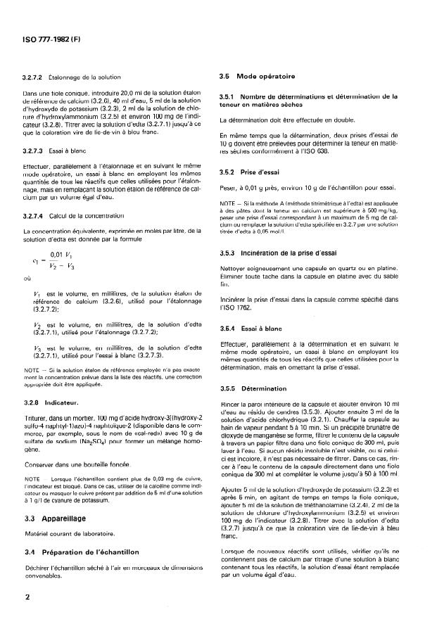 ISO 777:1982 ISO 777:1982 - Pâtes -- Détermination de la teneur en calcium -- Méthode titrimétrique a l'EDTA et méthode par spectrométrie d'absorption atomique de flamme - Page 4 preview