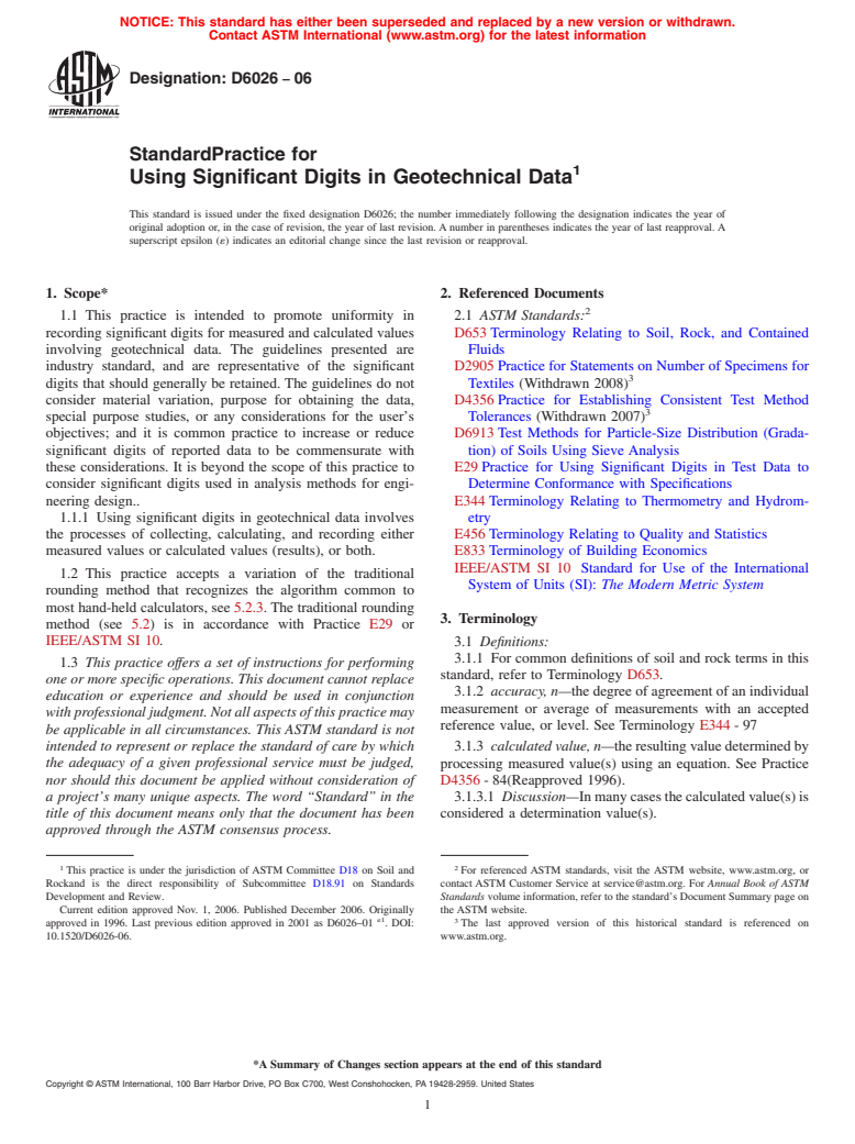 ASTM D6026-06 - Standard Practice for Using Significant Digits in Geotechnical Data