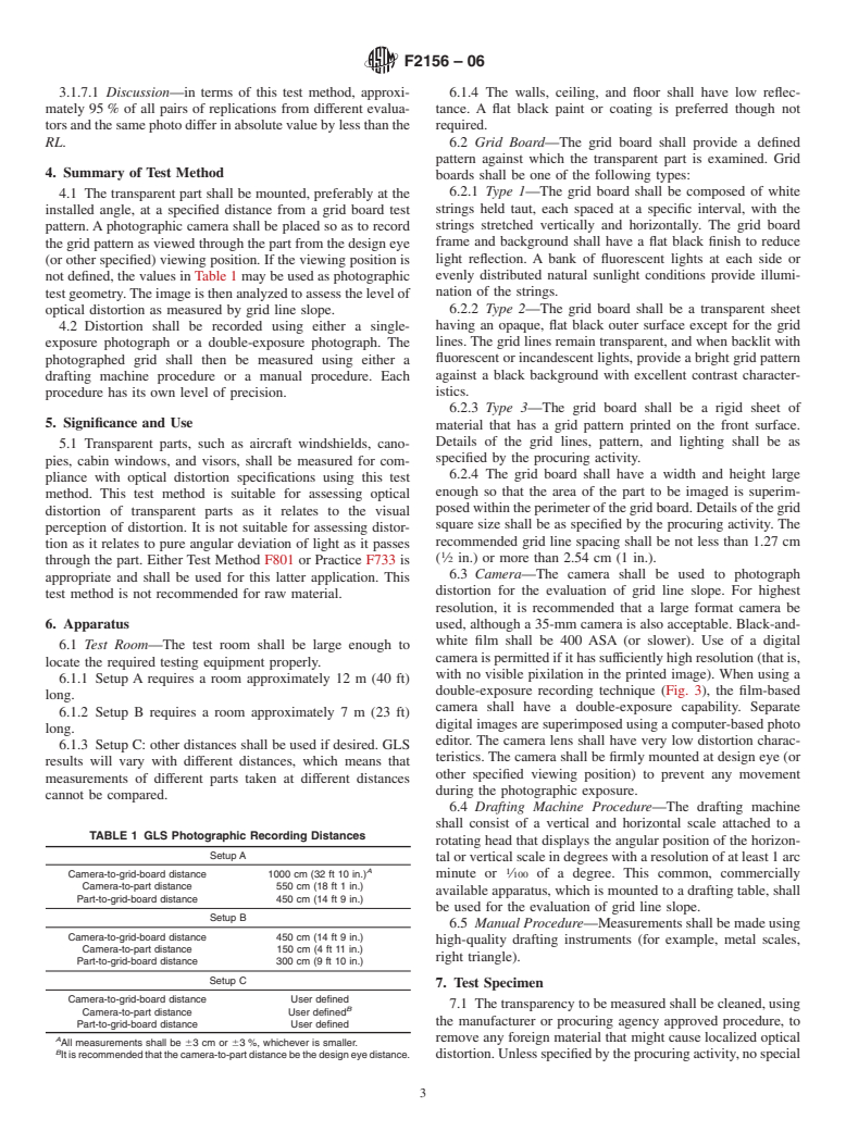 ASTM F2156-06 - Standard Test Method for Measuring Optical Distortion in Transparent Parts Using Grid Line Slope