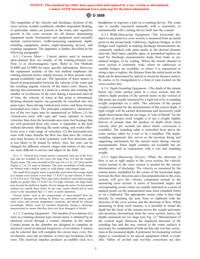 ASTM D3858-95(1999) - Standard Test Method for Open-Channel Flow Measurement of Water by Velocity-Area Method