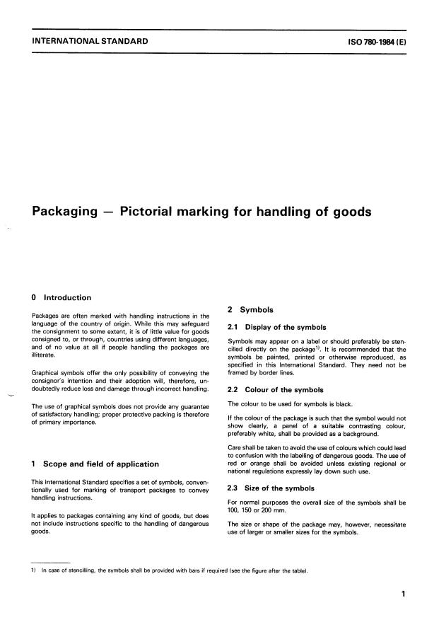 ISO 780:1984 - Packaging -- Pictorial marking for handling of goods