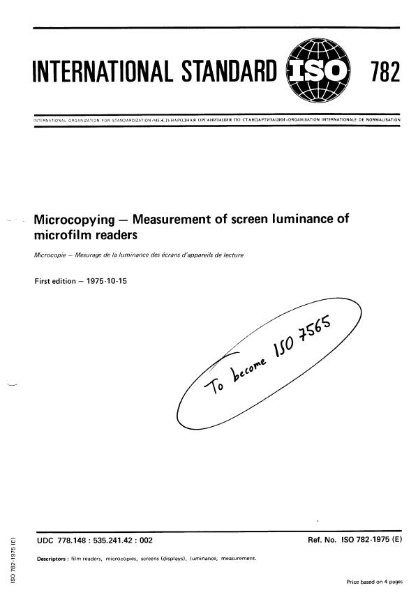 ISO 782:1975 - Withdrawal of ISO 782-1975