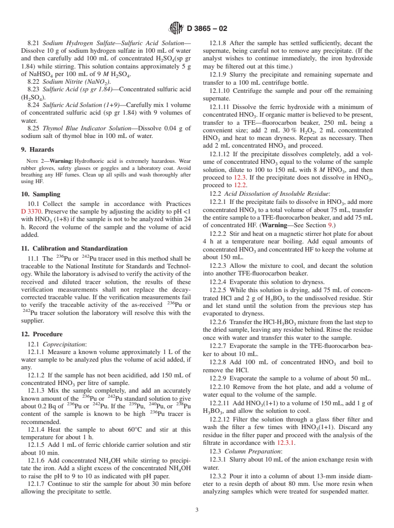 ASTM D3865-02 - Standard Test Method for Plutonium in Water