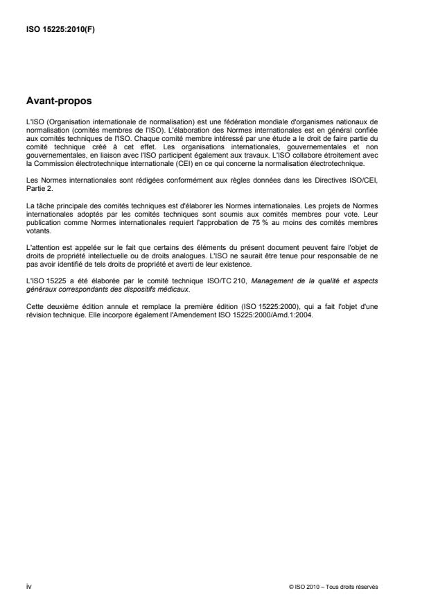 ISO 15225:2010 ISO 15225:2010 - Dispositifs médicaux -- Management de la qualité -- Structure des données de nomenclature des dispositifs médicaux - Page 4 preview