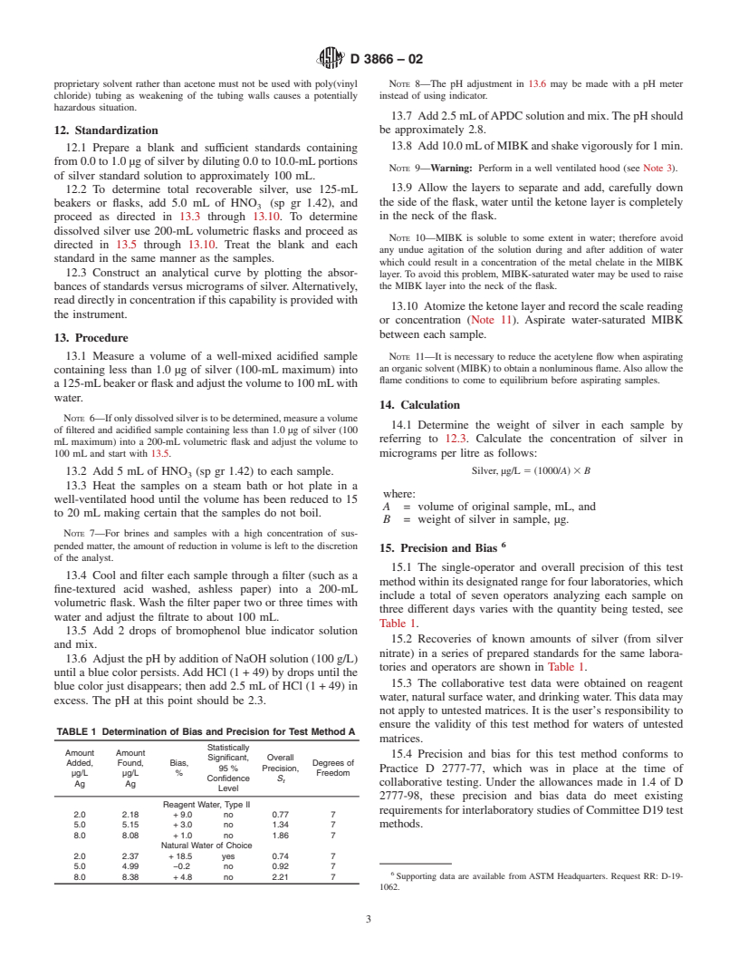 ASTM D3866-02 - Standard Test Methods for Silver in Water