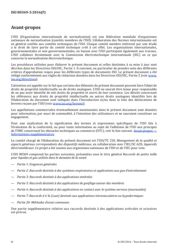 ISO 80369-3:2016 ISO 80369-3:2016 - Raccords de petite taille pour liquides et gaz utilisés dans le domaine de la santé - Page 4 preview