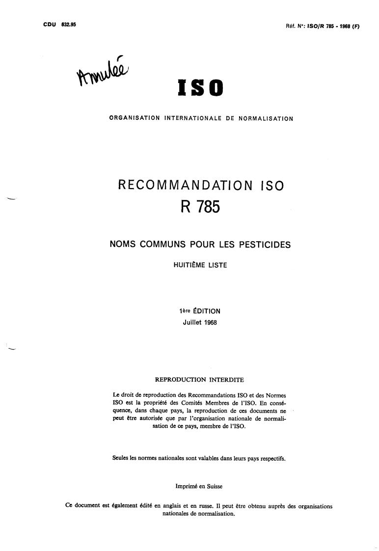 ISO/R 785:1968 - Withdrawal of ISO/R 785-1968
Released:12/1/1968