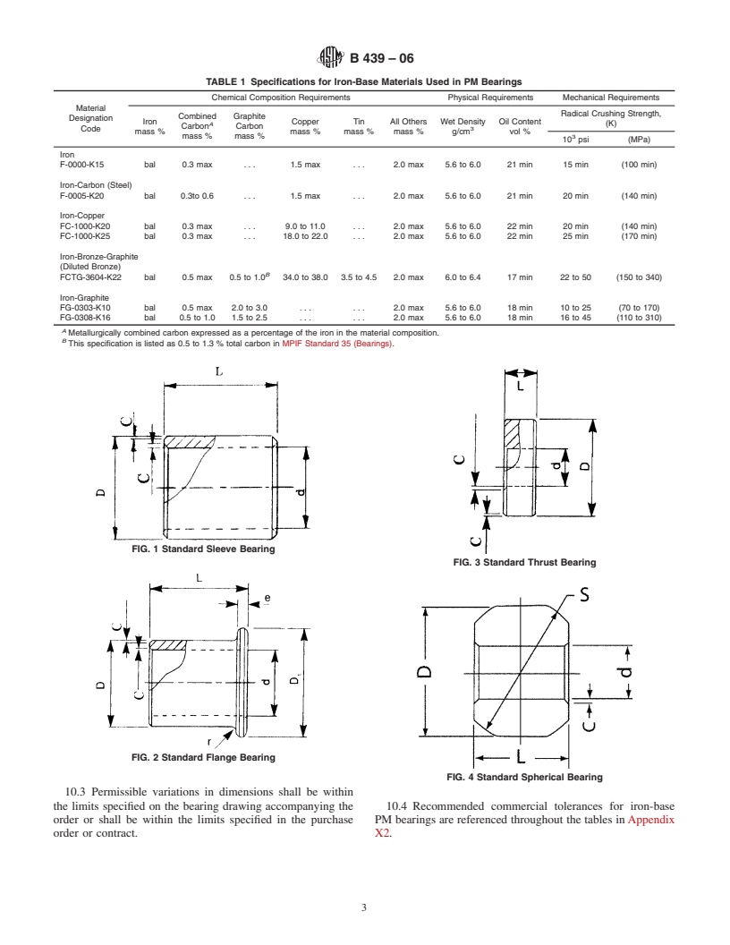 ASTM B439-06 - Standard Specification for Iron-Base Powder Metallurgy (PM) Bearings (Oil Impregnated)