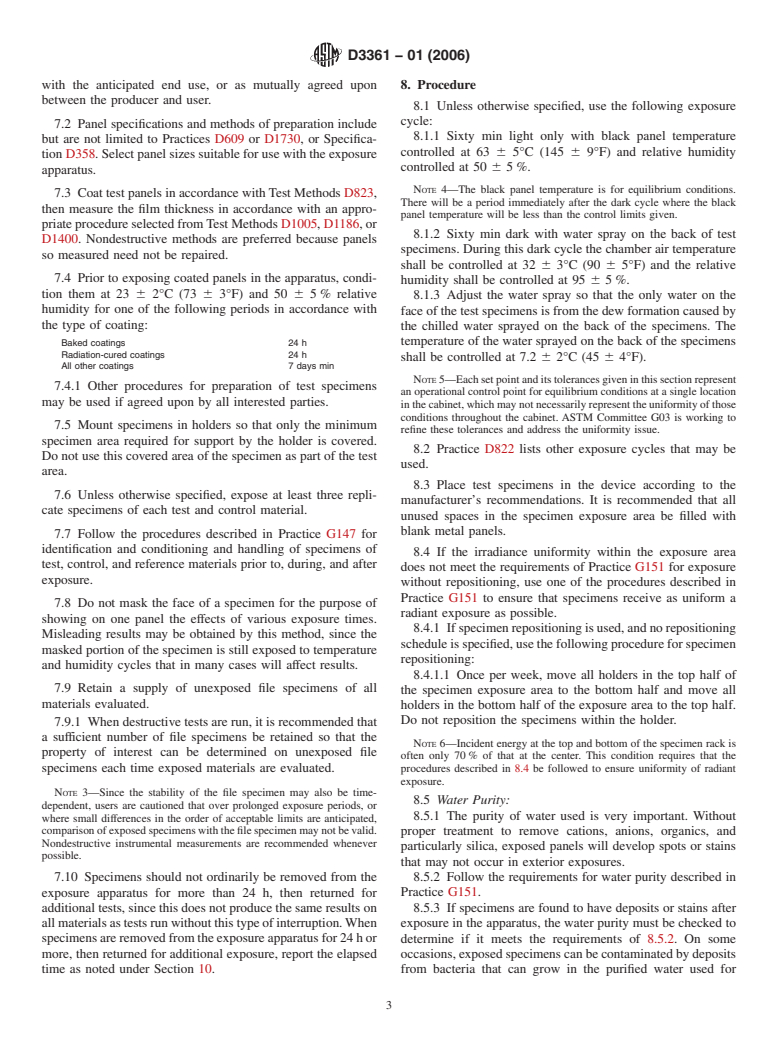 ASTM D3361-01(2006) - Standard Practice for Unfiltered Open-Flame Carbon-Arc Exposures of Paint and Related Coatings