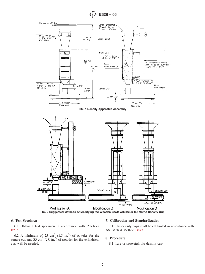 ASTM B329-06 - Standard Test Method for Apparent Density of Metal Powders and Compounds Using the Scott Volumeter