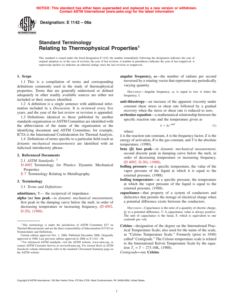 ASTM E1142-06a - Standard Terminology Relating to Thermophysical Properties