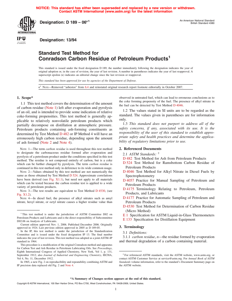 ASTM D189-06 - Standard Test Method for Conradson Carbon Residue of Petroleum Products