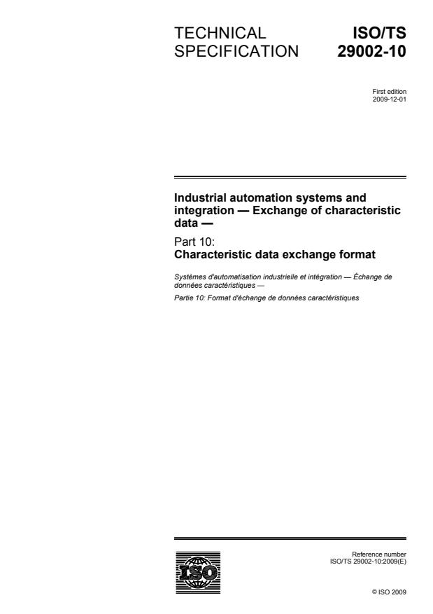 ISO/TS 29002-10:2009 - Industrial automation systems and integration -- Exchange of characteristic data
