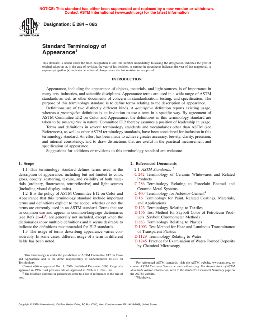 ASTM E284-06b - Standard Terminology of Appearance