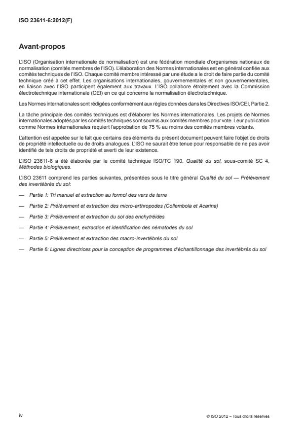 ISO 23611-6:2012 ISO 23611-6:2012 - Qualité du sol -- Prélevement des invertébrés du sol - Page 4 preview