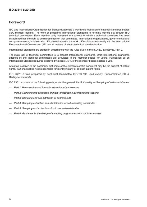 ISO 23611-6:2012 ISO 23611-6:2012 - Soil quality -- Sampling of soil invertebrates - Page 4 preview