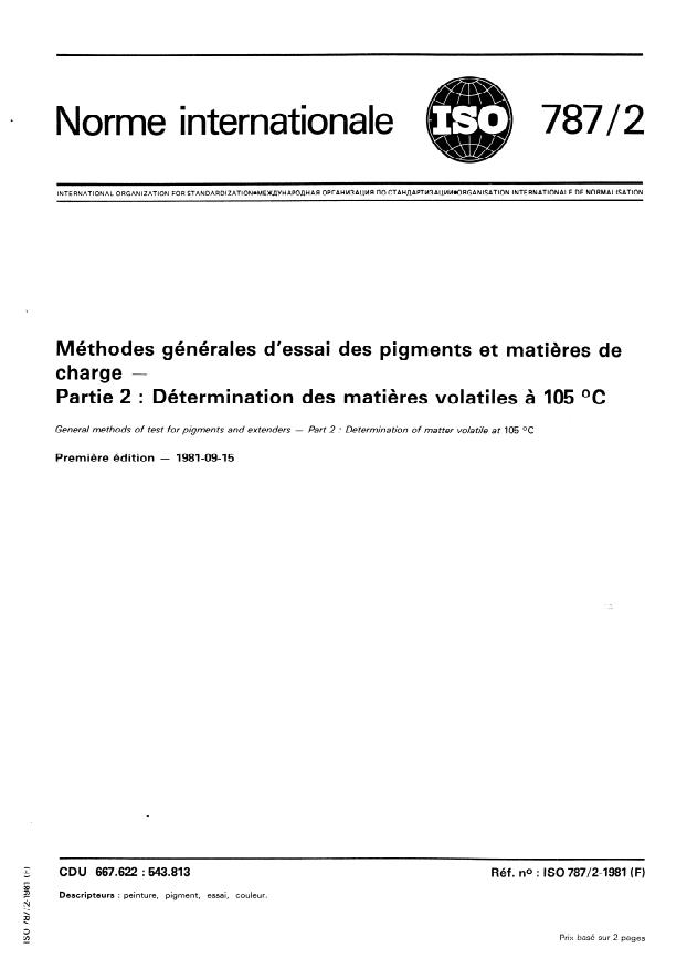ISO 787-2:1981 - Méthodes générales d'essai des pigments et matieres de charge
