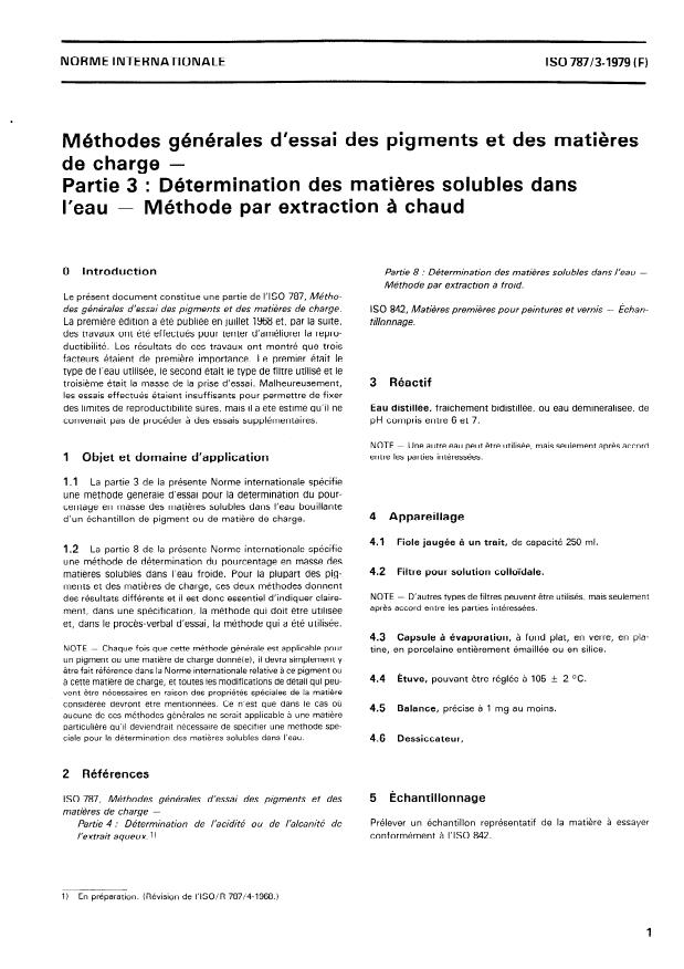ISO 787-3:1979 - Méthodes générales d'essai des pigments et des matieres de charge