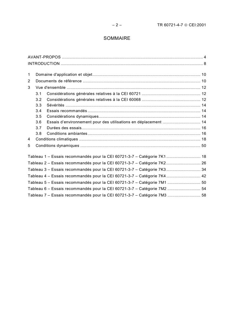 IEC TR 60721-4-7:2001 IEC TR 60721-4-7:2001 - Classification of environment conditions - Part 4-7: Guidance for the correlation and transformation of environmental condition classes of IEC 60721-3 to the environmental tests of IEC 60068 - Portable and non-stationary use - Page 4 preview
