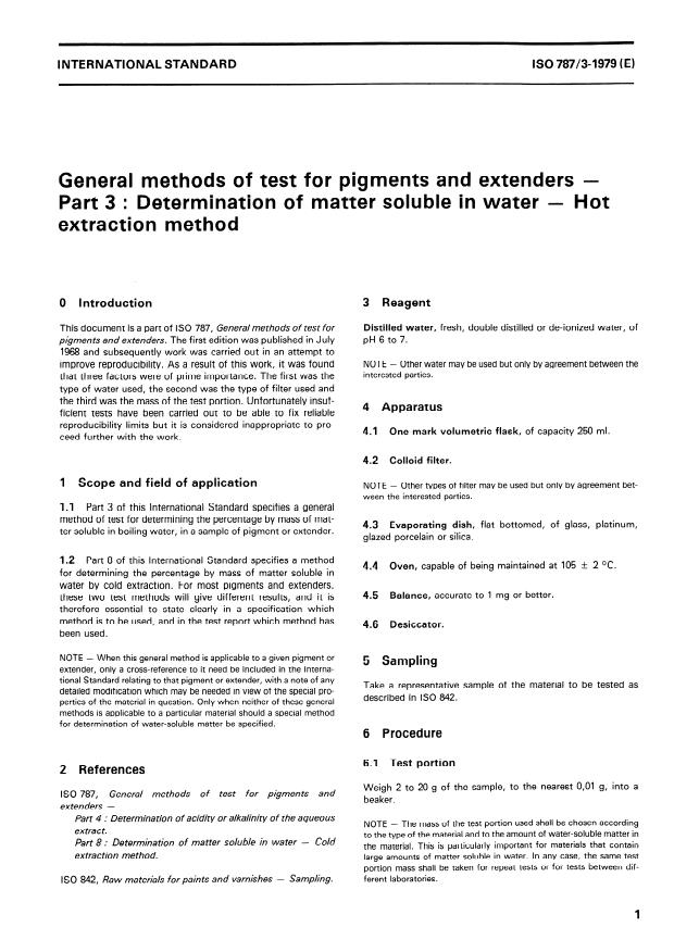 ISO 787-3:1979 - General methods of test for pigments and extenders