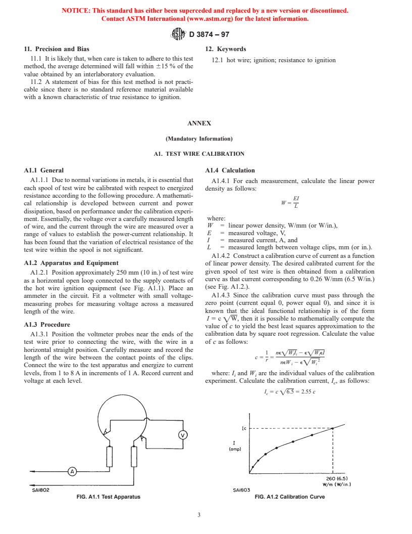 ASTM D3874-97 - Standard Test Method for Ignition of Materials by Hot Wire Sources